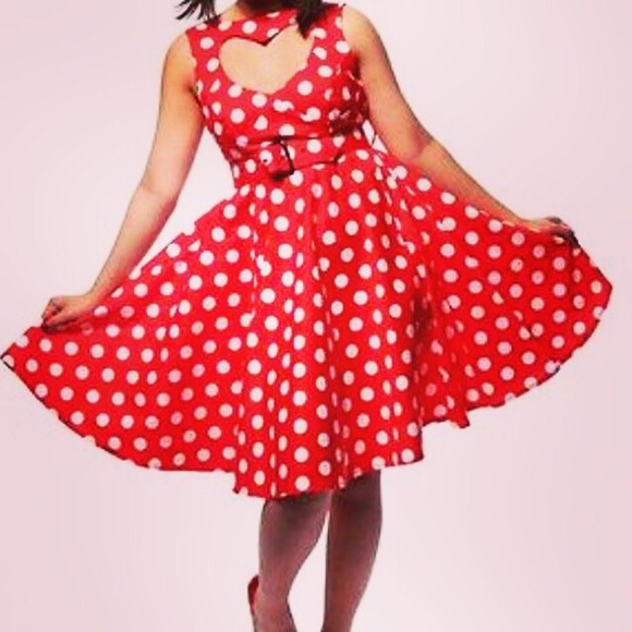 Queen Of Holloway Dresses & Skirts - 🌺Heart Cut Bust Belted Polka Dot Pin Up Dress